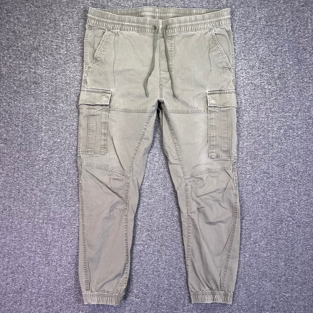 H&M Cargo Jogger Pants Mens XL Olive Green Slim Fit Casual Utility Hiking 38x27